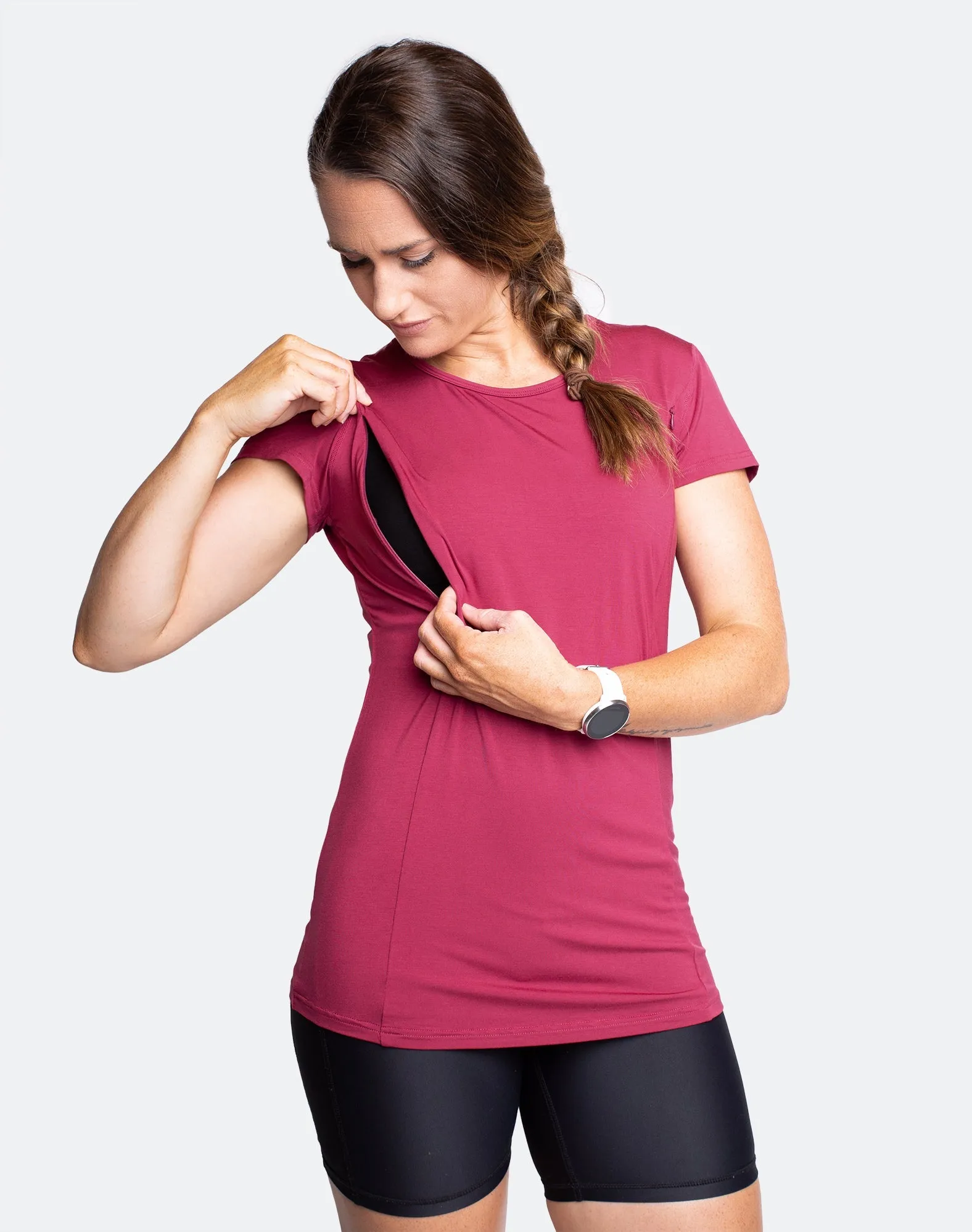 ** CLEARANCE ** Breastfeeding T-Shirt - Bamboo Workout Tee French Rose