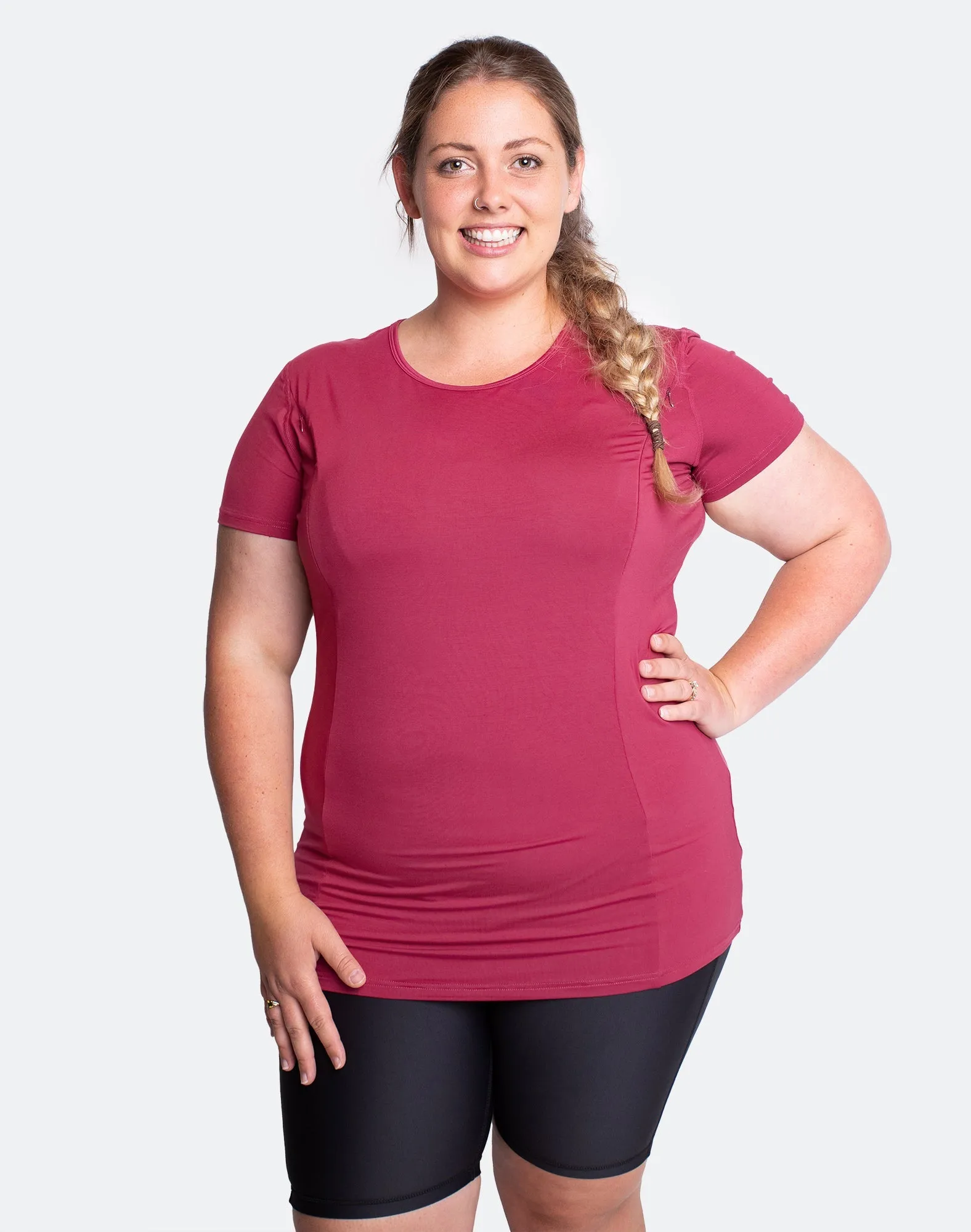** CLEARANCE ** Breastfeeding T-Shirt - Bamboo Workout Tee French Rose