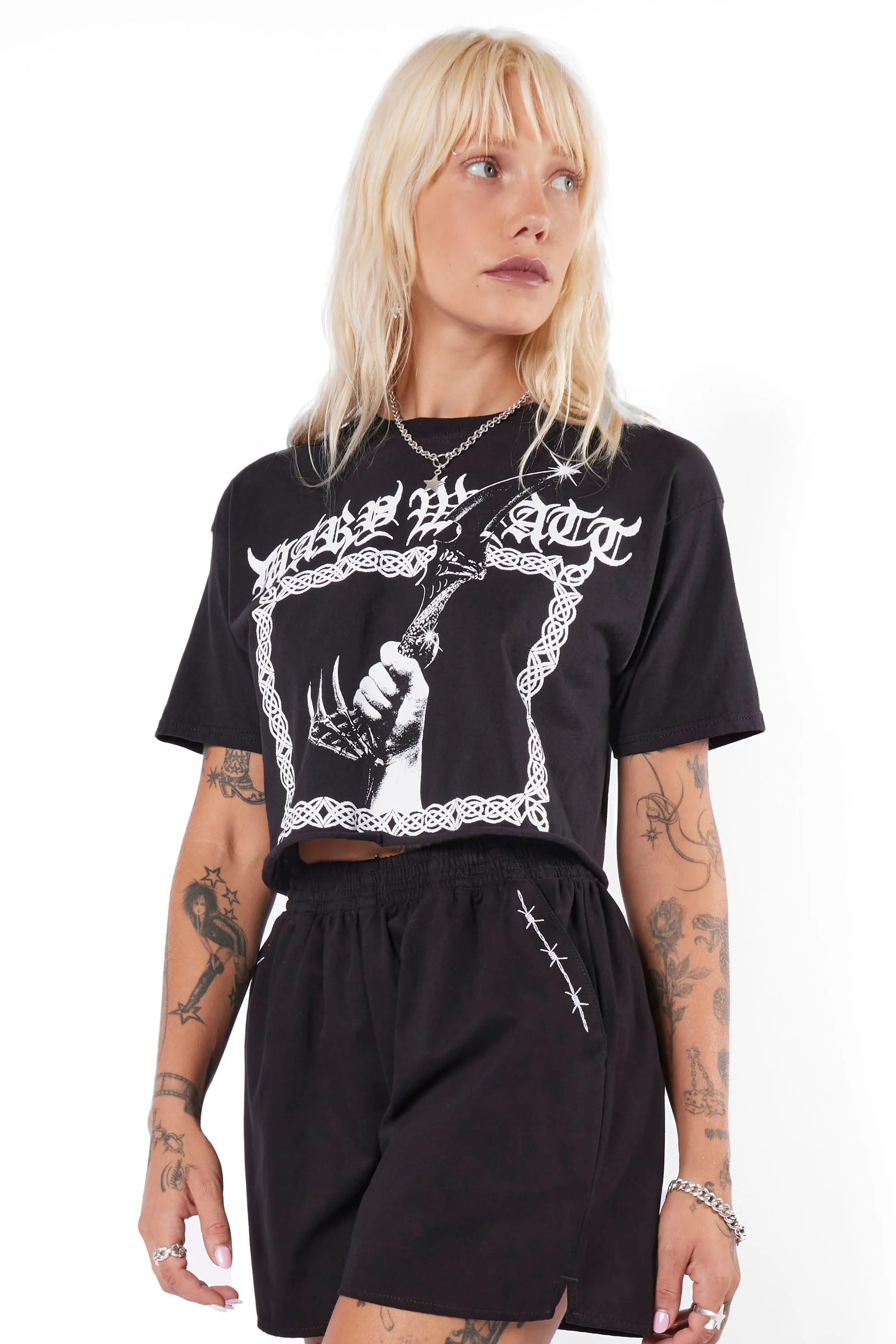 Trendy Athame Graphic Cropped Cut-Off Tee