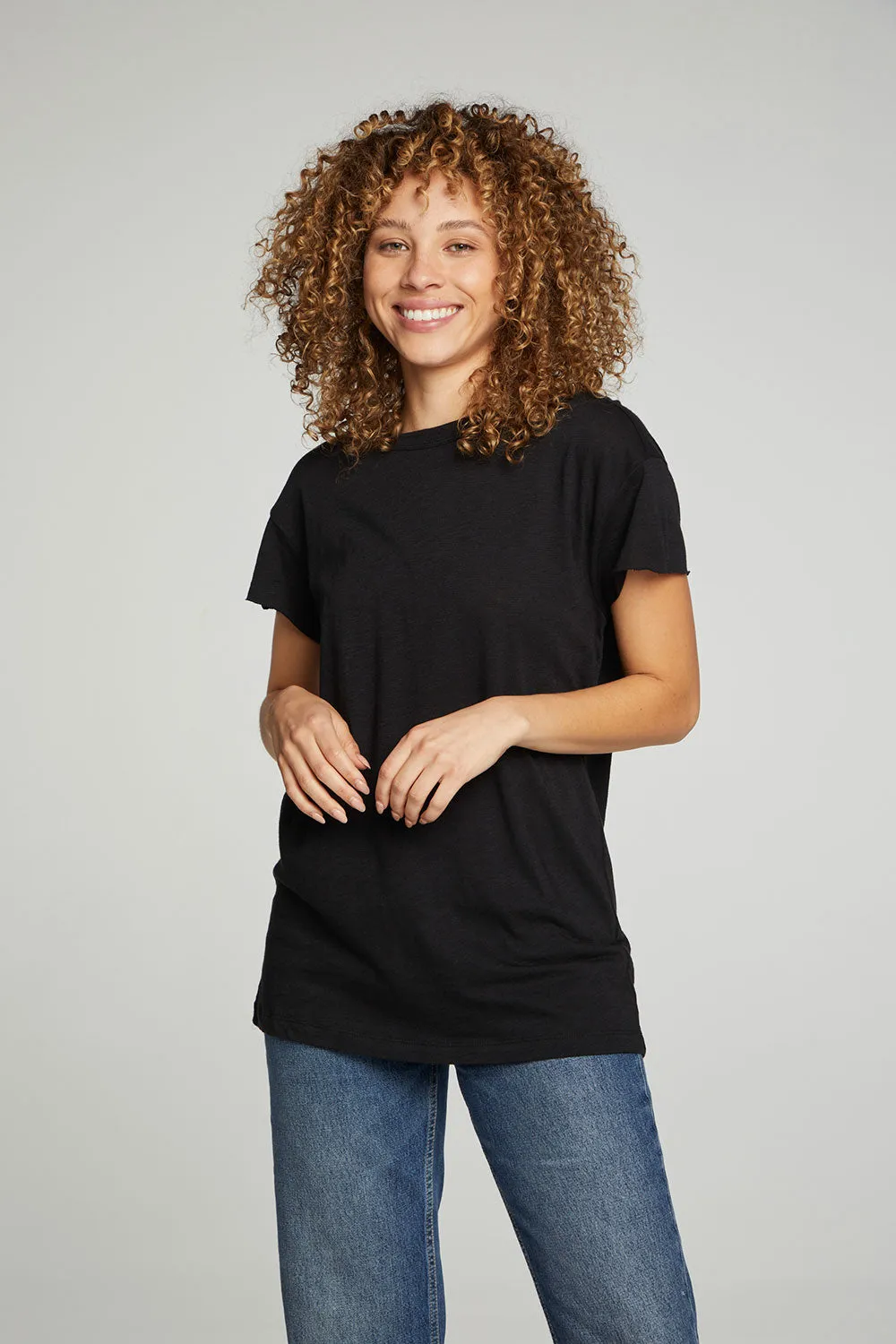 Cap Sleeve Crew Neck Tee