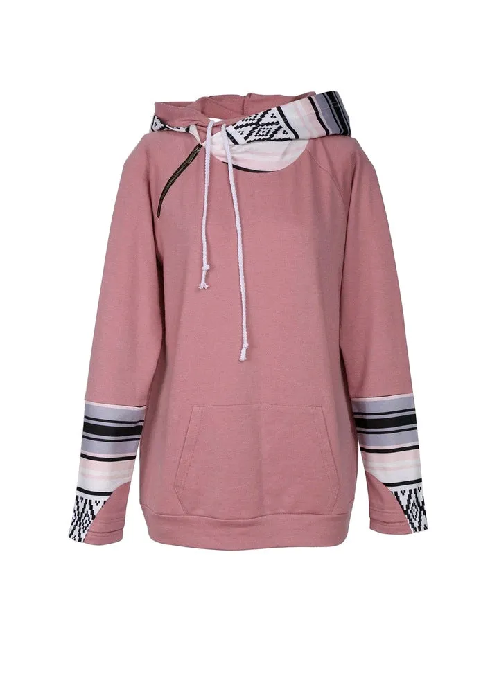 Color Block Sleeve Drawstring Hoodie Pullover