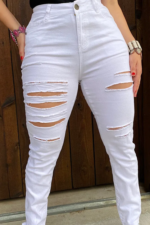 J513 White distressed women skinny jeans IS12