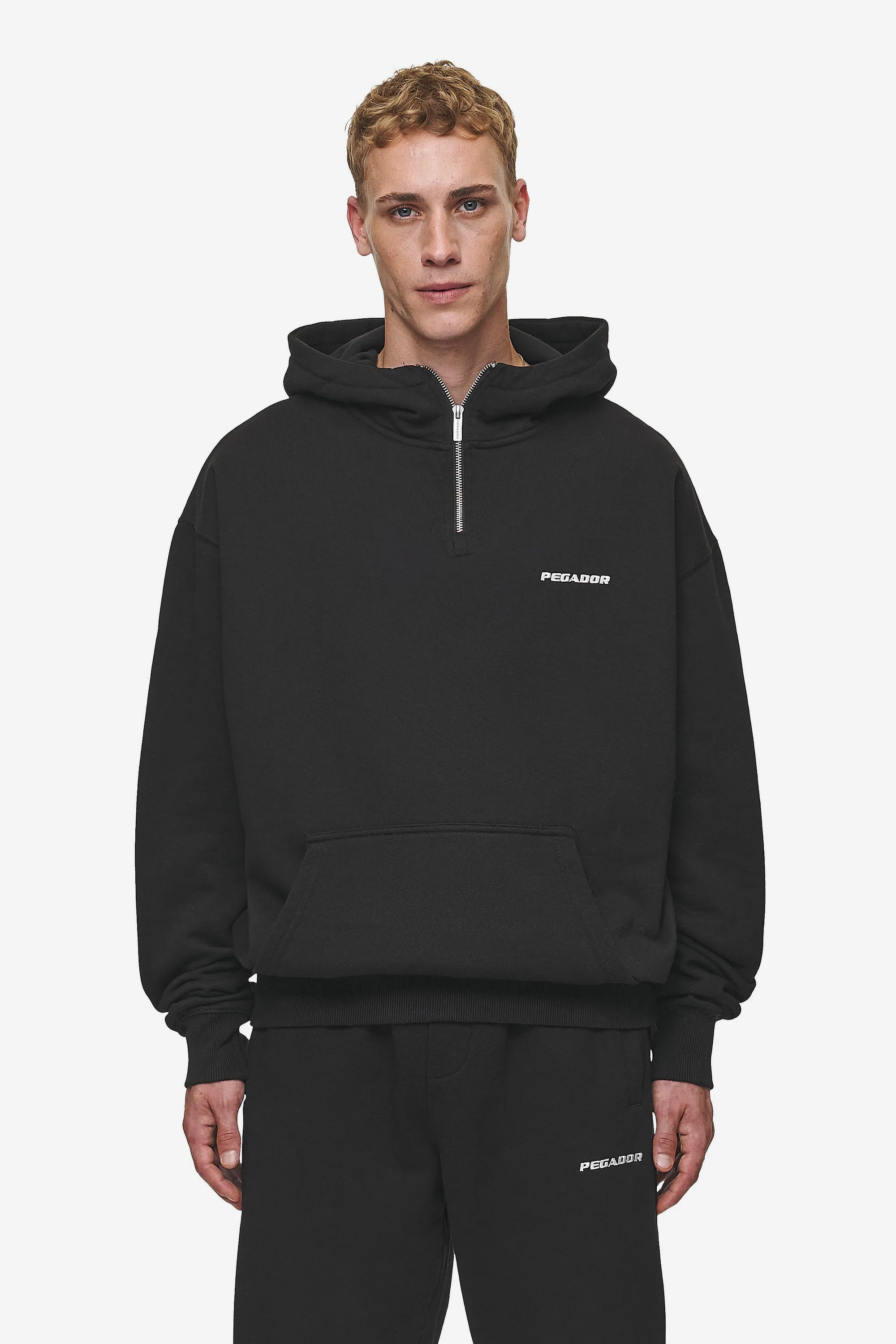 Logo Oversized Halfzip Hoodie Washed Black