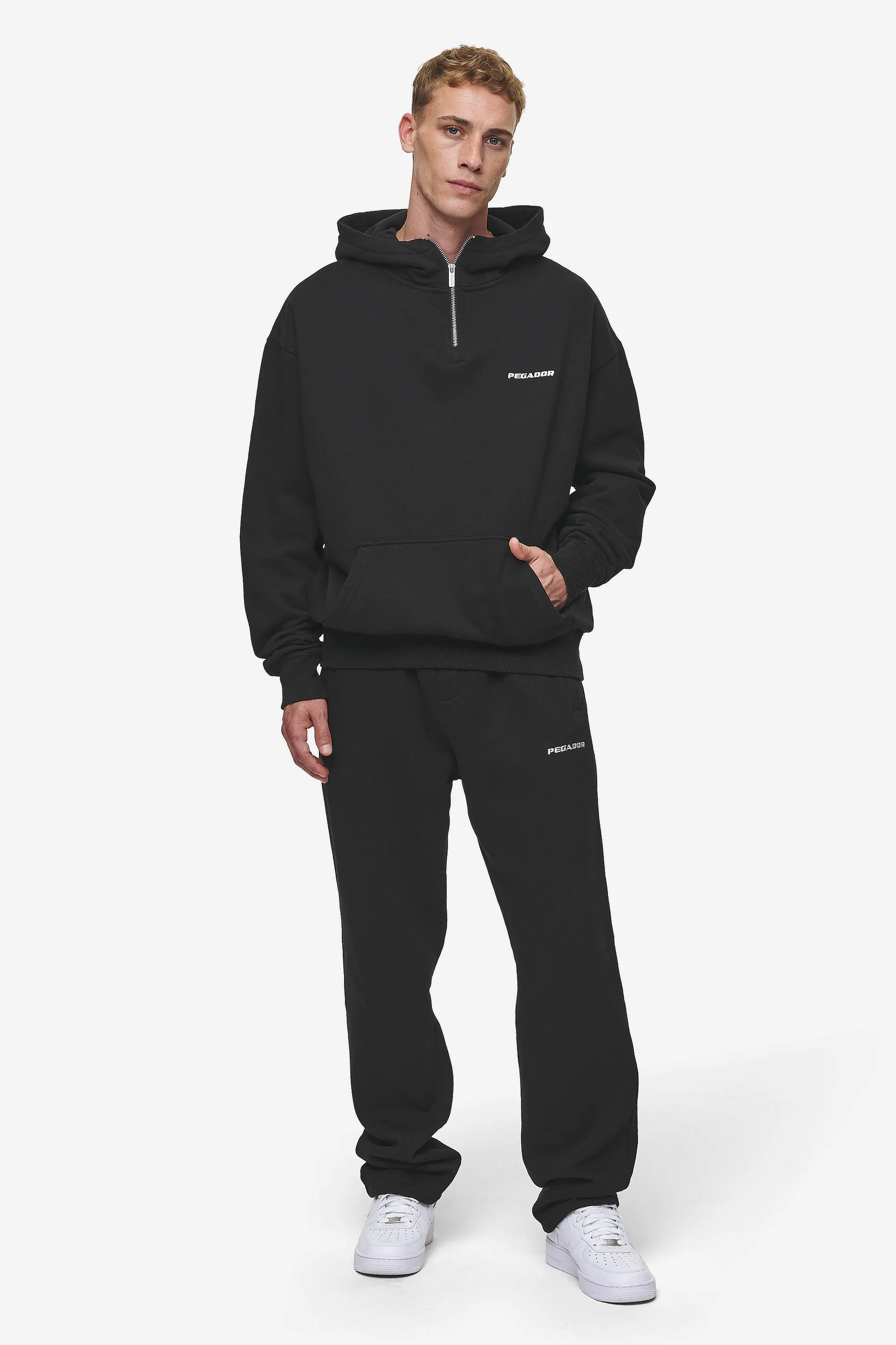 Logo Oversized Halfzip Hoodie Washed Black