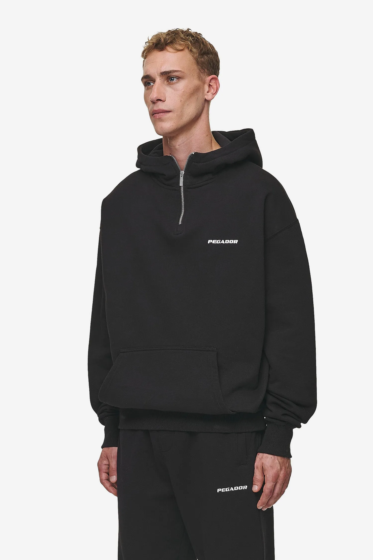 Logo Oversized Halfzip Hoodie Washed Black