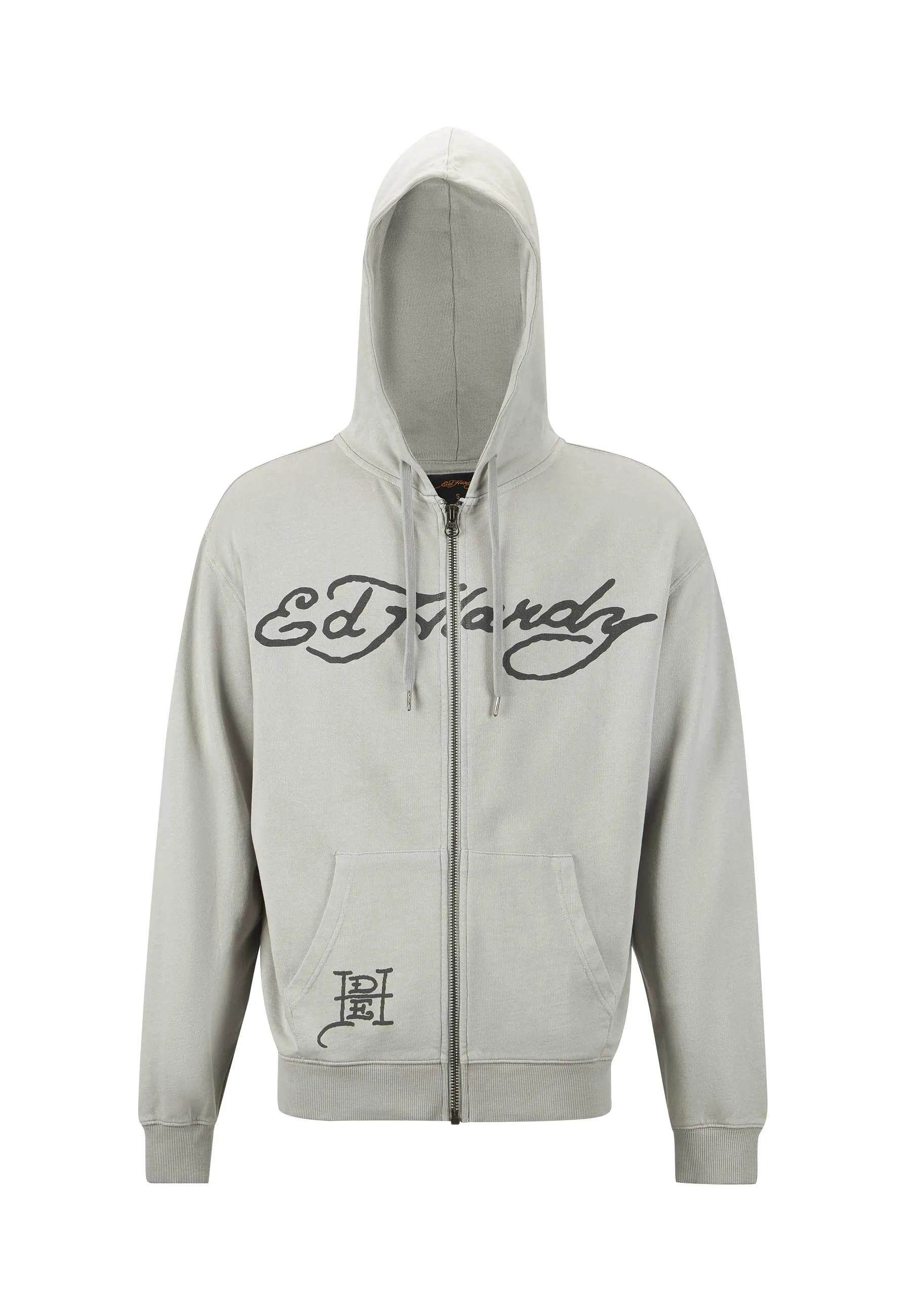 Mens Love Kills Slowly Graphic Zip Through Hoodie - Grey