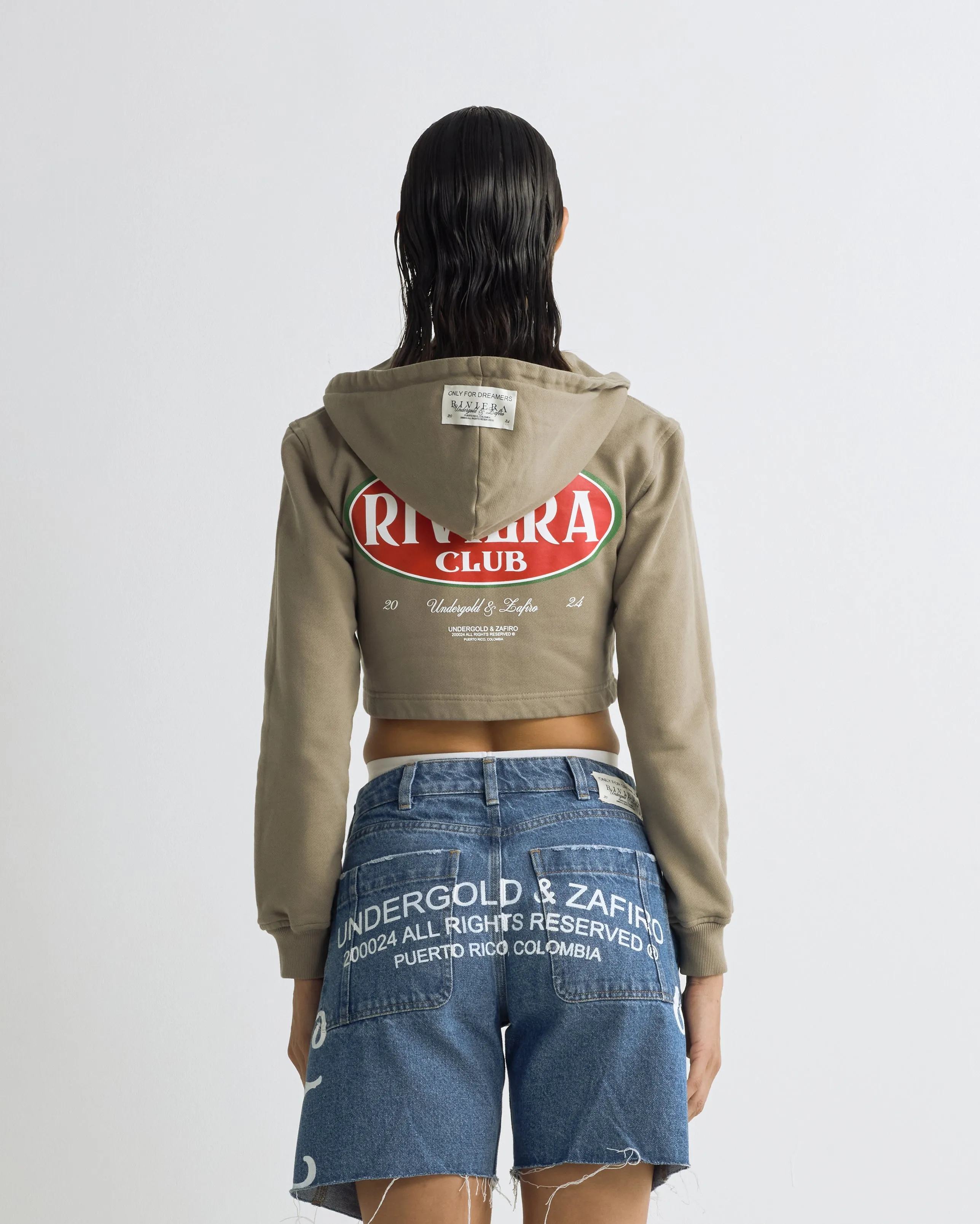 Riviera Sauce Slim Fit Zip-Up Cropped Hoodie Brown