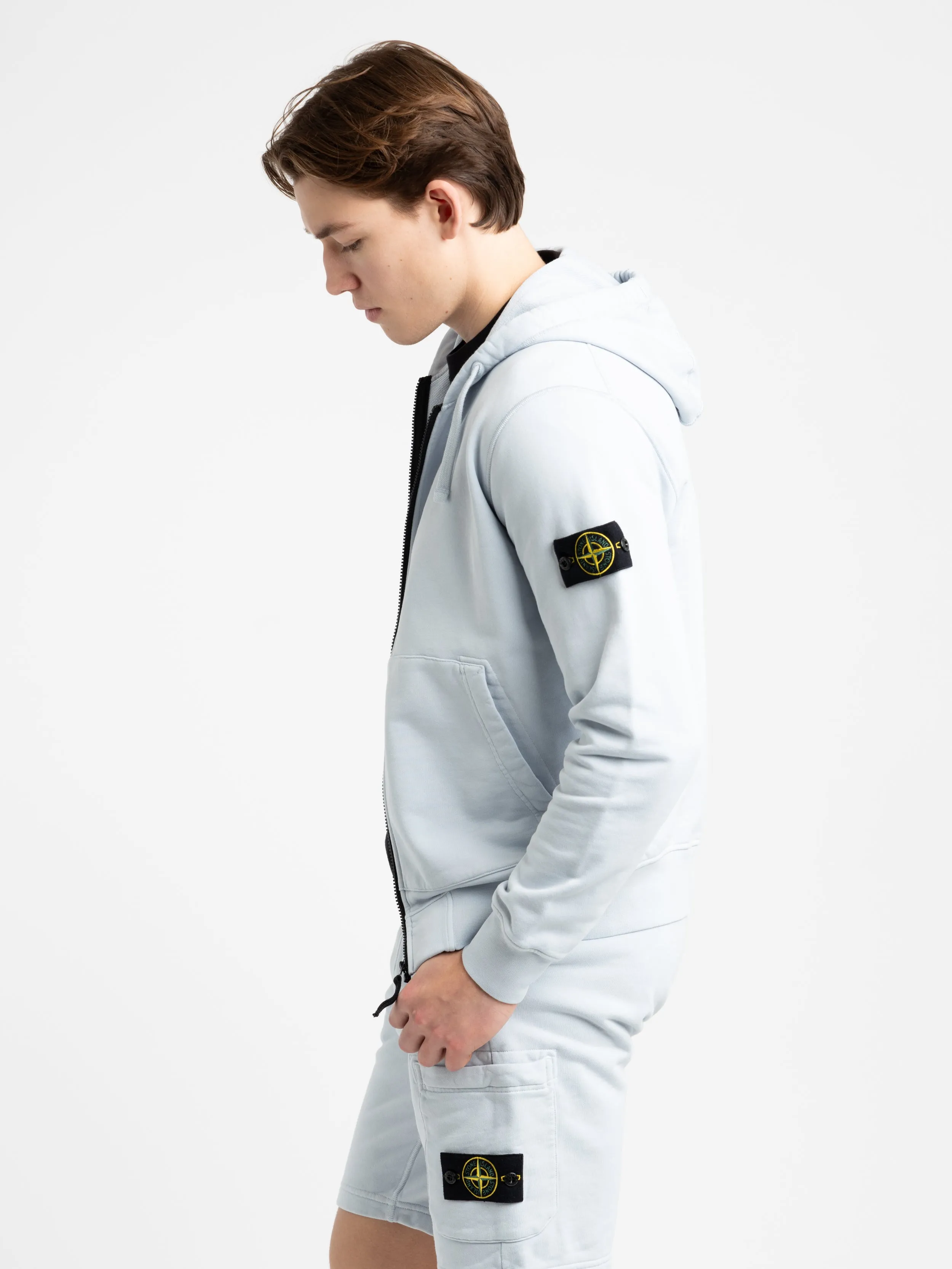 Sky Blue Cotton Full Zip Hooded Sweater