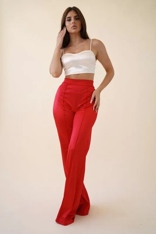 VIVIANNE SATIN PANT - RED