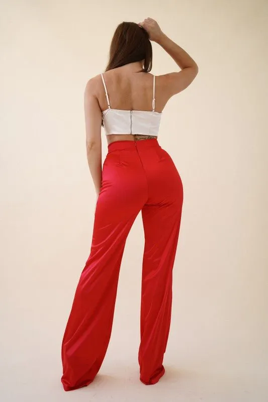 VIVIANNE SATIN PANT - RED