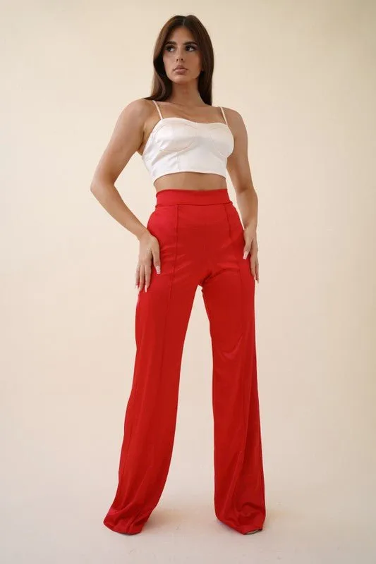 VIVIANNE SATIN PANT - RED