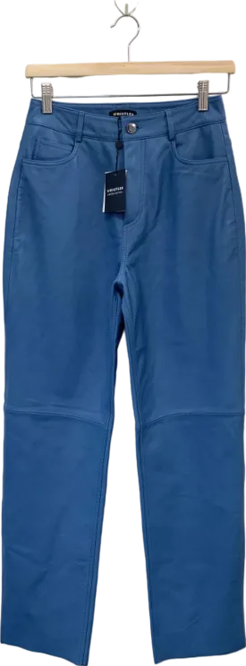 Whistles Blue Straight Leg Leather Trouser UK 08